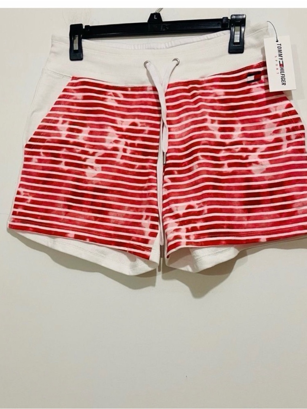 Tommy Hilfiger Red and White Striped Athletic Drawstring Shorts
